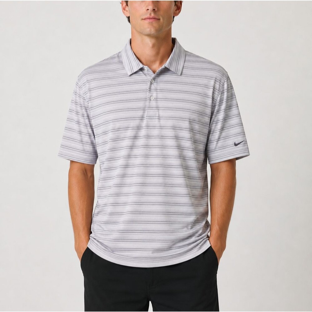 Nike Golf Men's Fit Dry Polo Shirt Purple Gray Striped Short Sleeve Stretch XL